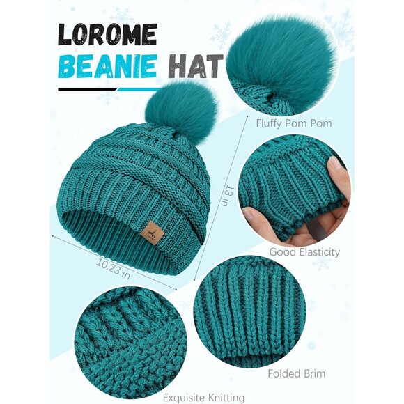 Women’s Blue Green Knit Beanie Hat, Gloves, Scarf & Ear Warmer Set - Winter - Picture 2 of 6